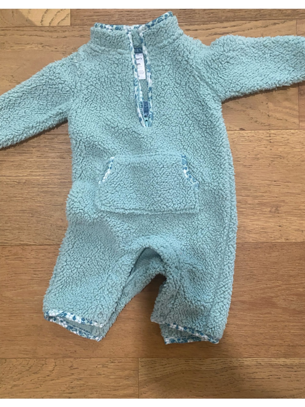 Carter’s Cozy Sherpa One-Piece Romper in Light Aqua baby girl 3m VGUC